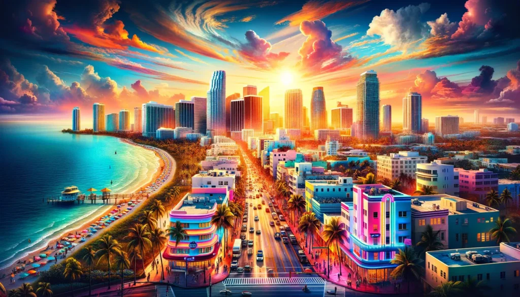 Obrázek zachycující vibrantní esenci Miami na Floridě 