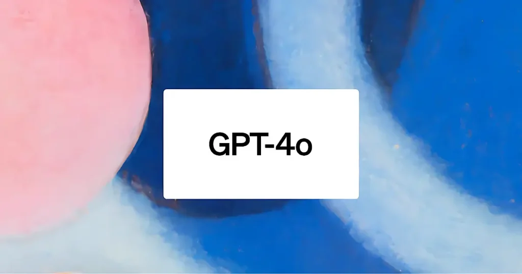 Grafický obrázek s nápisem 'GPT-4o' na bílém pozadí s abstraktními barevnými vzory v modrých a růžových odstínech.