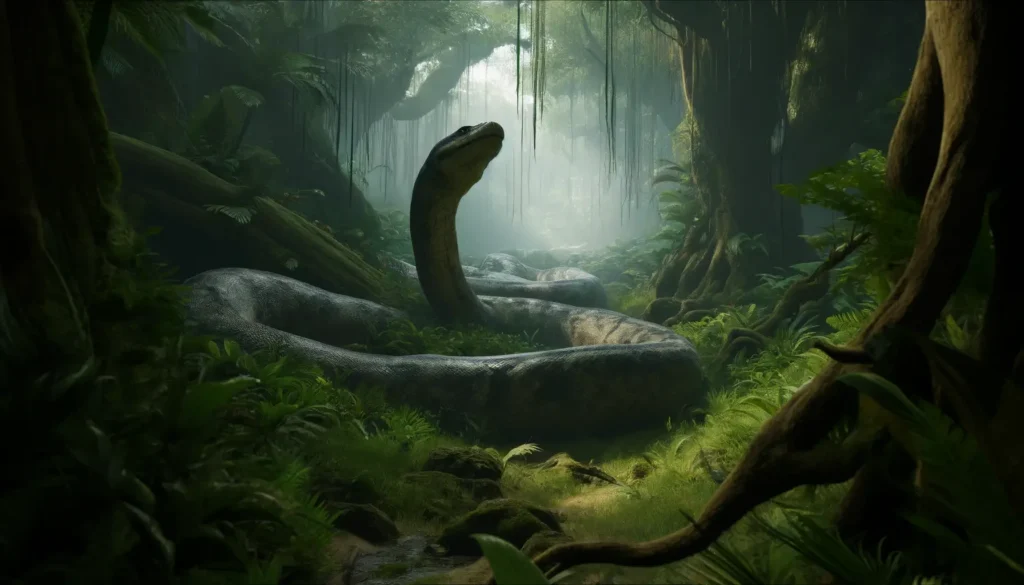 obrázek obrovské anakondy v pralese