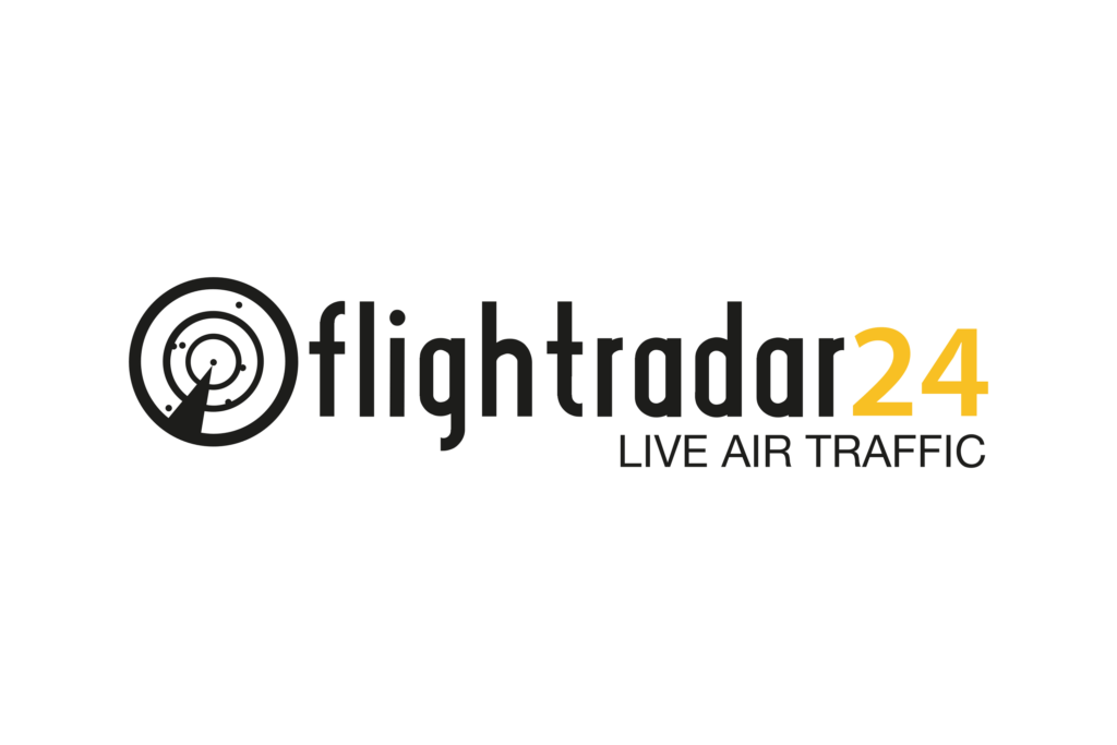 Logo Flightradar24 - Služba pro sledování letadel v reálném čase s nápisem 'Live Air Traffic