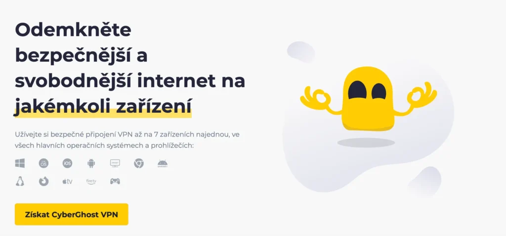 CyberGhost VPN nabízí bezpečné připojení na až 7 zařízeních současně, včetně operačních systémů a prohlížečů jako Windows, iOS, macOS, Chrome a dalších.