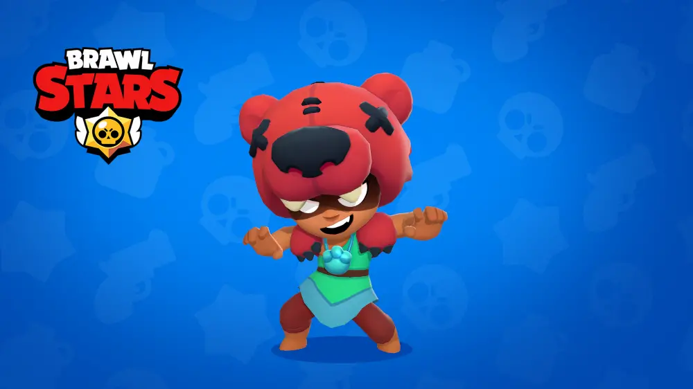 Brawlerka Nita z Brawl Stars s červenou medvědí čepicí a připravená na akci.