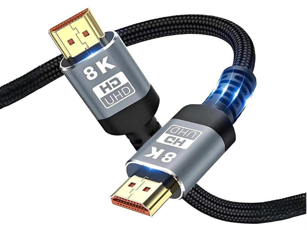 HDMI kabel s podporou 8K UHD a rychlostí 48 Gbps, s opleteným kabelem a konektory s pozlacenými kontakty. Kabel je navržen pro zajištění vysoké kvality přenosu obrazu a zvuku.