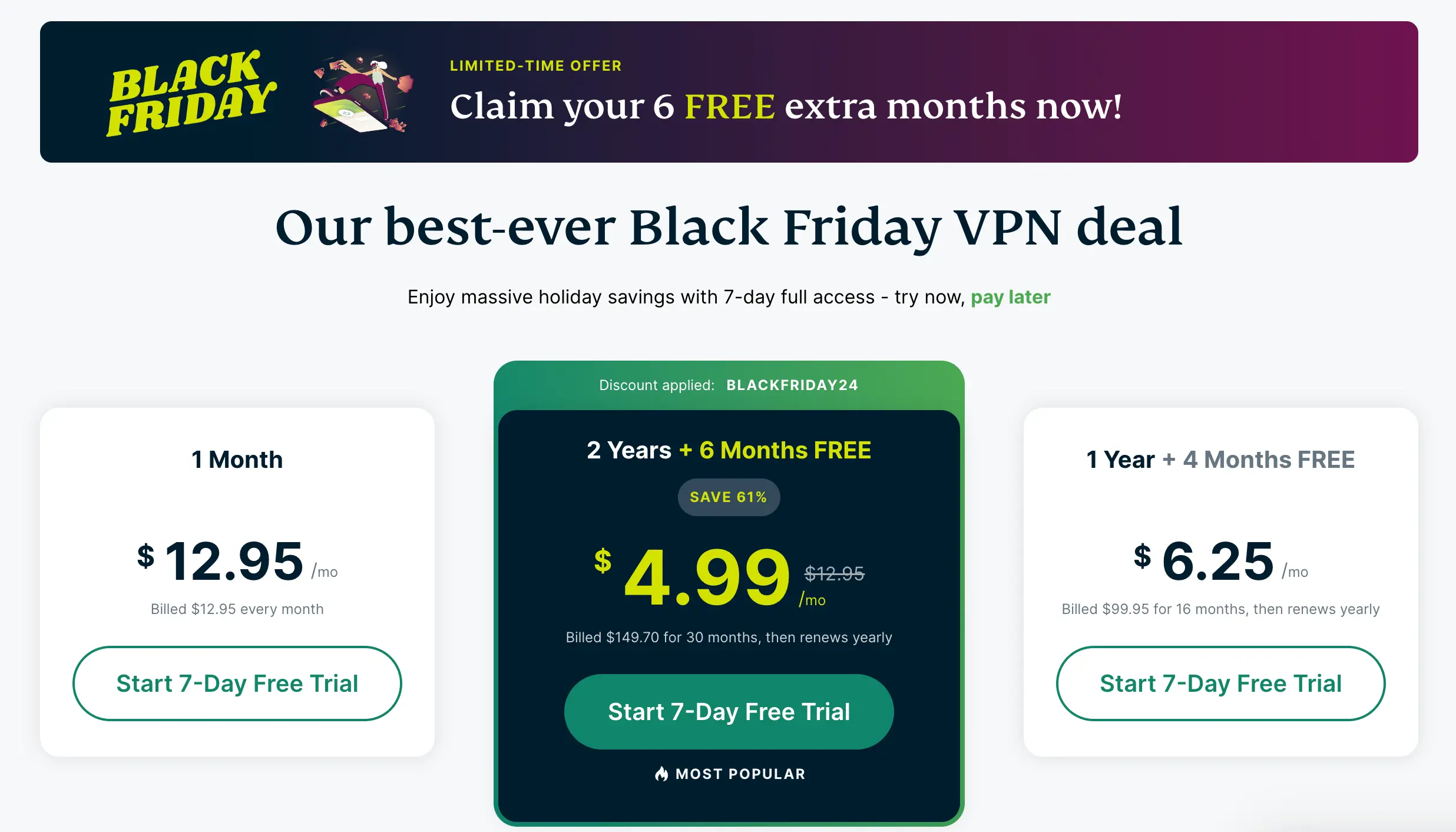 Black Friday nabídka ExpressVPN – ceny za měsíční, roční a dvouleté plány s výhodou 6 měsíců zdarma.