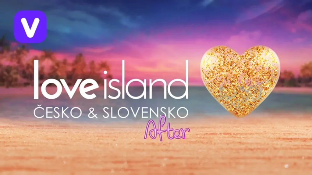 Propagační obrázek pořadu Love Island Česko & Slovensko After. Zlaté srdce na pozadí západu slunce na pláži, symbolizující pokračování příběhů lásky po skončení hlavní reality show