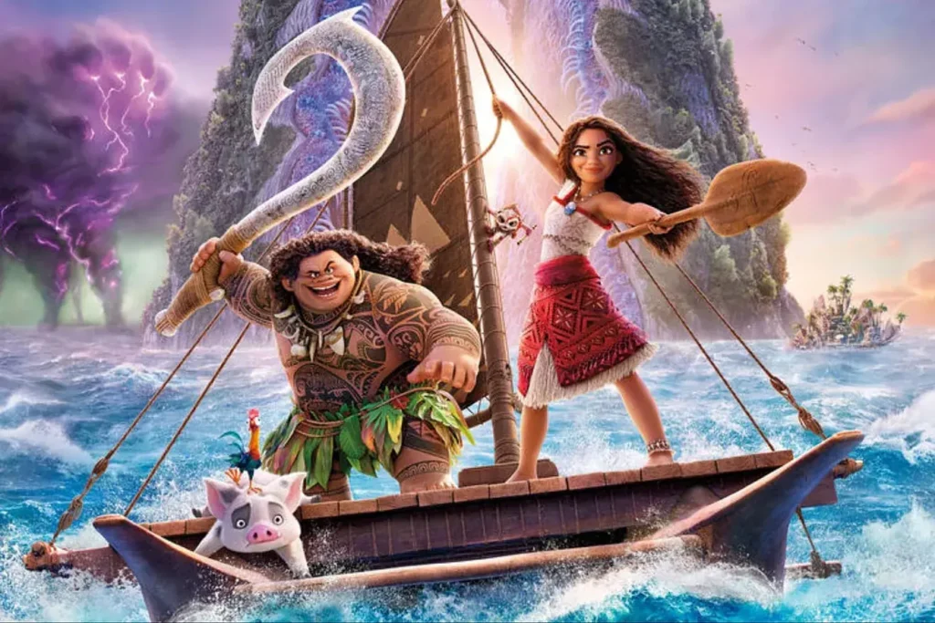 Moana 2 v nové roli poloboha s magickými schopnostmi, záběr z animovaného filmu.