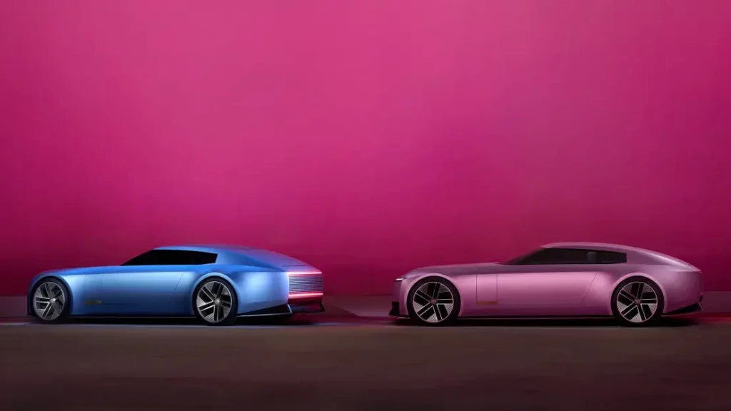 Koncept Jaguar Type 00 v odstínech London Blue a Miami Pink, symbolizující designovou různorodost a futuristické zpracování.