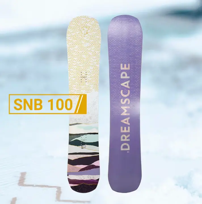 Dámský snowboard na all mountain a freestyle SNB 100, s elegantním designem a pastelovými barvami, ideální pro začátečníky i pokročilé jezdkyně.