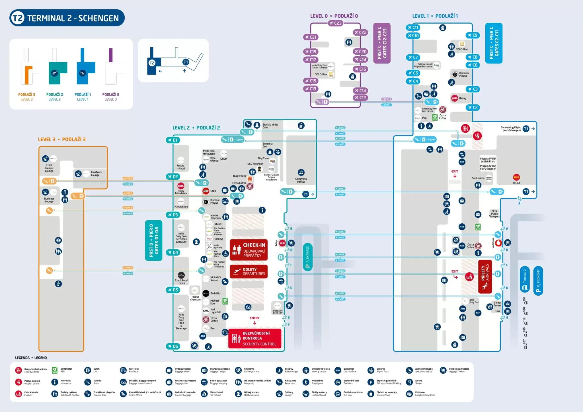 Mapa letiště Praha - Terminál 2