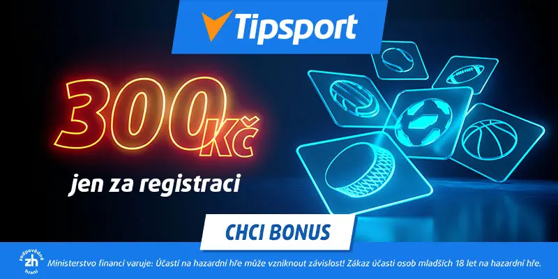 ADS_Tipsport banner na kterém je 300 Kč bonus za registraci