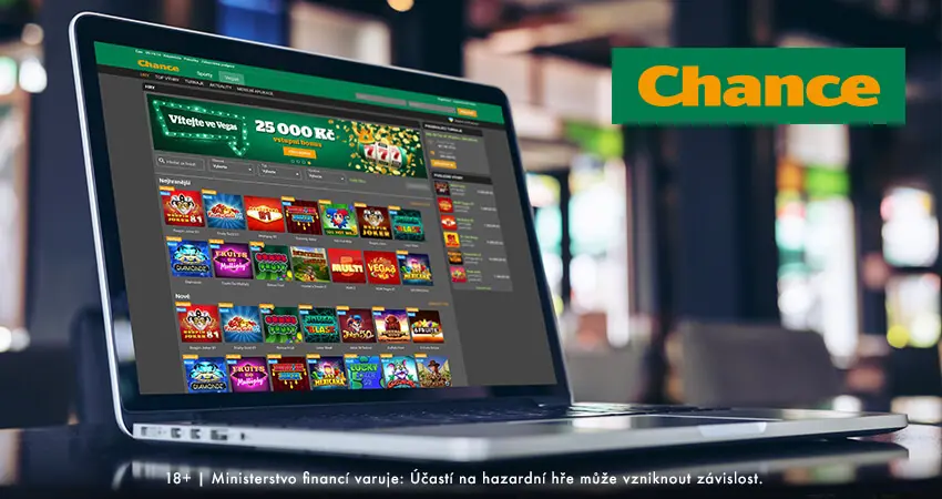 Chance Vegas online casino – Hrací automaty, jackpoty a bonusy na obrazovce notebooku. Registrace a vstupní bonus 25 000 Kč.