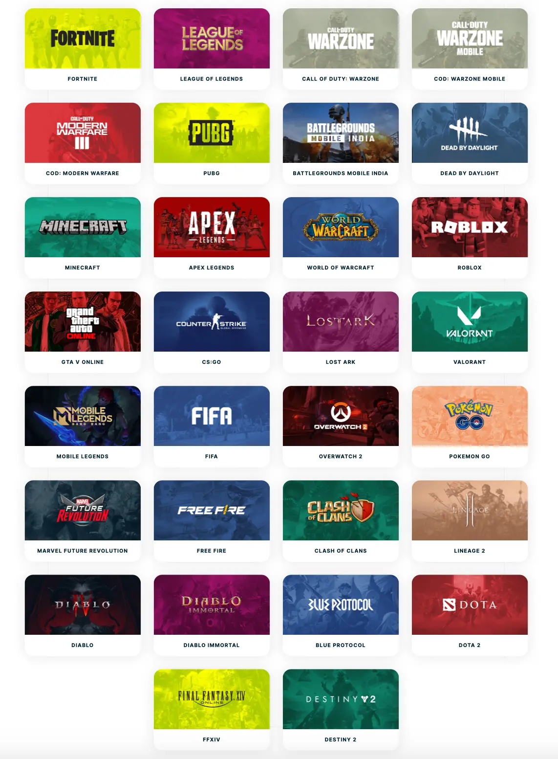 Přehled podporovaných herních titulů pro ExpressVPN – Fortnite, League of Legends, Warzone, Minecraft, Roblox, Valorant, FIFA, Dota 2, Apex Legends a další.